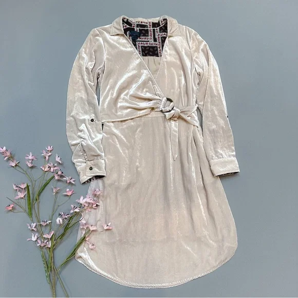 Anthropologie MAEVE crushed velvet champagne dress, 8. - Picture 4 of 8